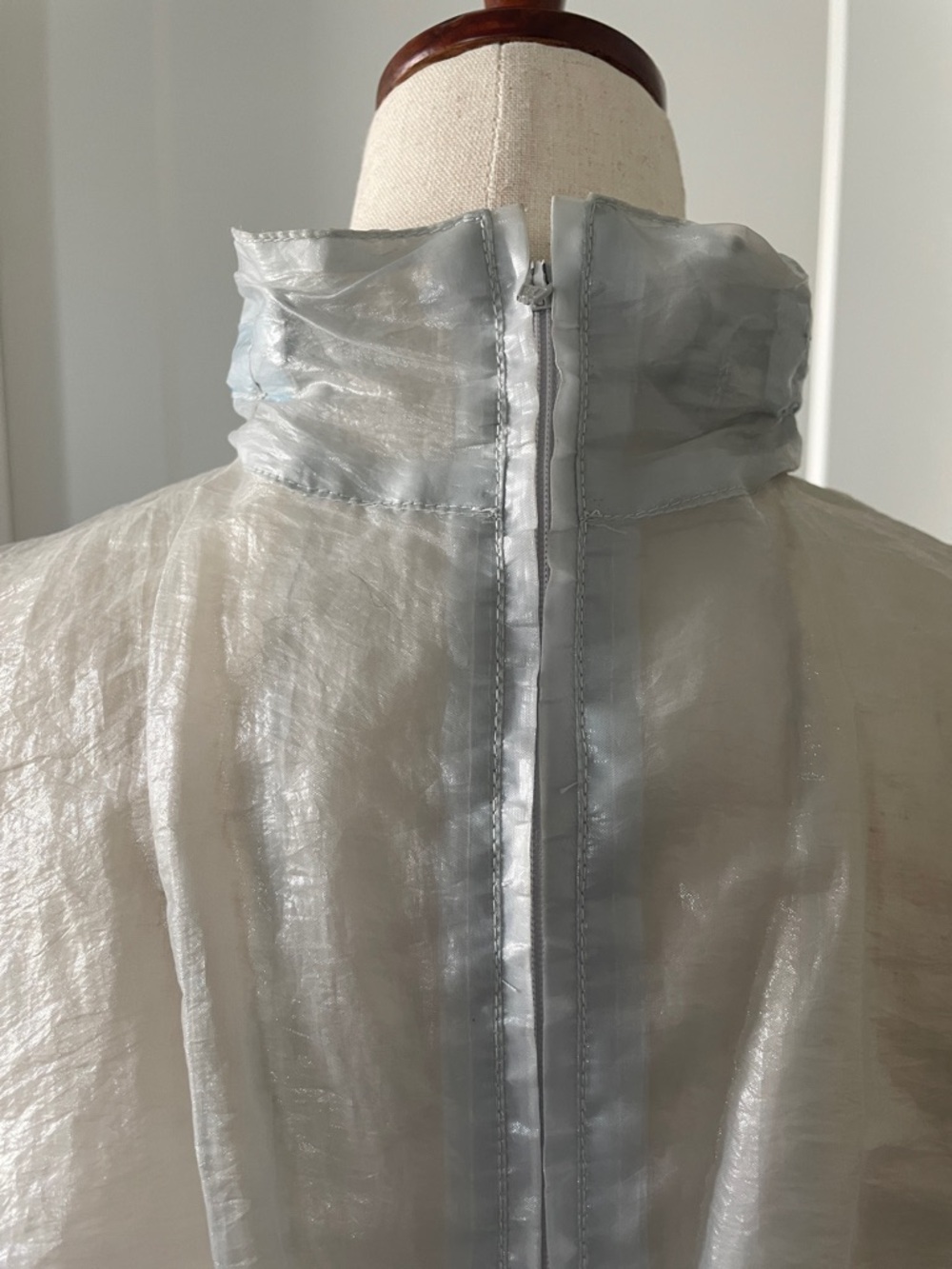 Todd Oldham Sheer Iridescent Zip Bomber Jacket - Bluish White with Blue Trim - Picture 8 of 8